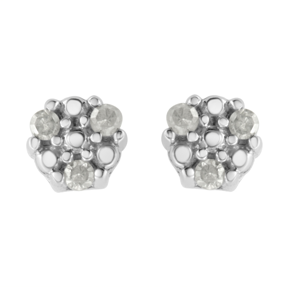 .925 Sterling Silver 1/10 Carat Prong Set Round-Cut Trio Diamond Stud Earrings